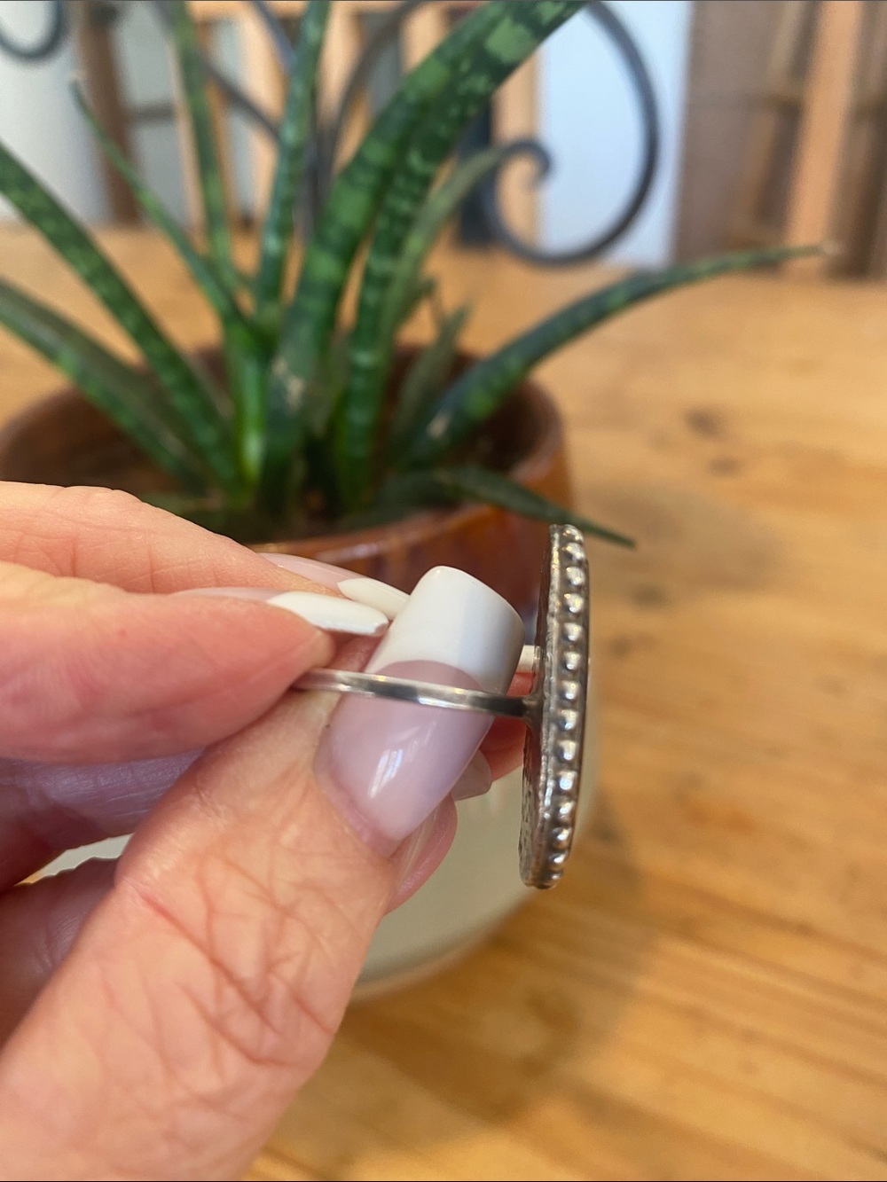 Handmade Bone Fossil Sterling Silver Ring - Picture 3 of 7